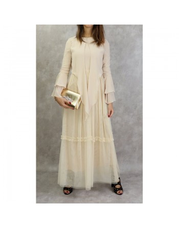 Robe longue en tulle style boléro pour femme - Couleur Beige 