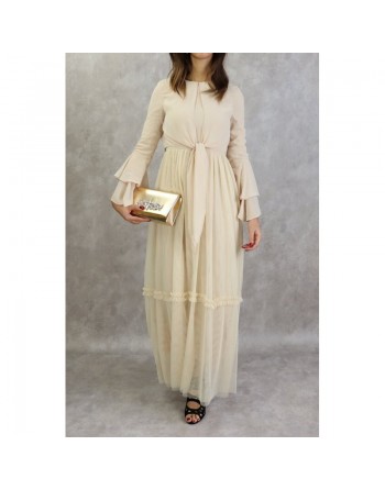 Robe longue en tulle style boléro pour femme - Couleur Beige 