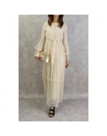 Robe longue en tulle style boléro pour femme - Couleur Beige 