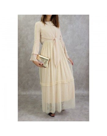 Robe longue en tulle style boléro pour femme - Couleur Beige 