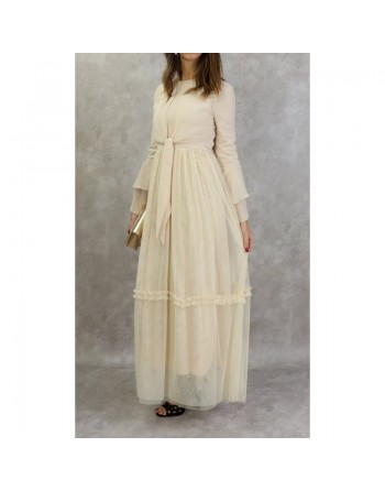 Robe longue en tulle style boléro pour femme - Couleur Beige 