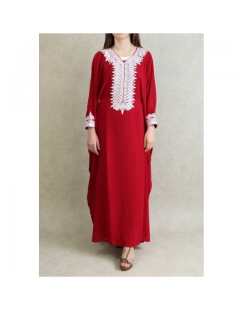 Robe de soirée orientale (2 pièces) pour femme avec effet papillon décorée de broderies et de strass - Couleur Rouge bord... 