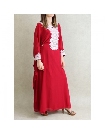 Robe de soirée orientale (2 pièces) pour femme avec effet papillon décorée de broderies et de strass - Couleur Rouge bord... 