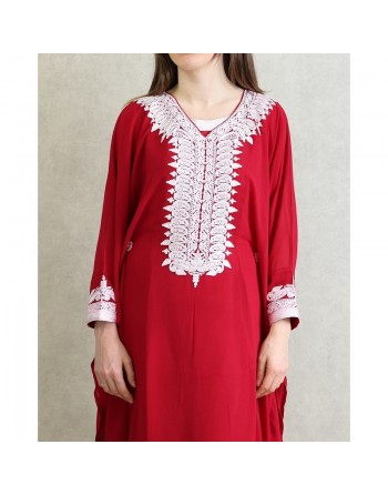Robe de soirée orientale (2 pièces) pour femme avec effet papillon décorée de broderies et de strass - Couleur Rouge bord... 