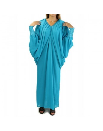 Robe Abaya modèle papillon - Taille standard - Couleur Bleu turquoise 