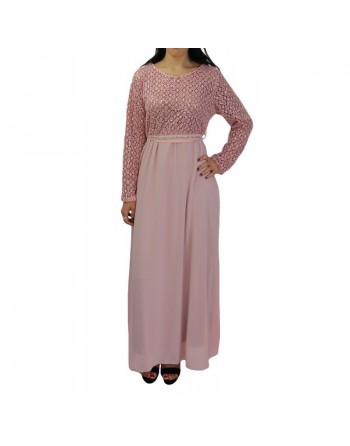 Robe longue de soirée à dentelles - Couleur Rose 