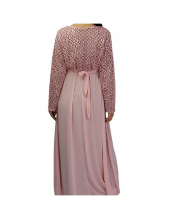 Robe longue de soirée à dentelles - Couleur Rose 