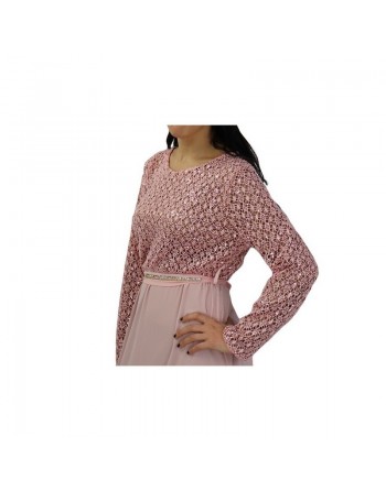 Robe longue de soirée à dentelles - Couleur Rose 
