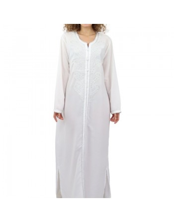 Robe marocaine de couleur blanche avec broderies et strass 