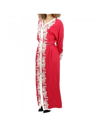 Robe traditionnelle marocaine avec ceinture pour femme - Couleur rouge coquelicot 