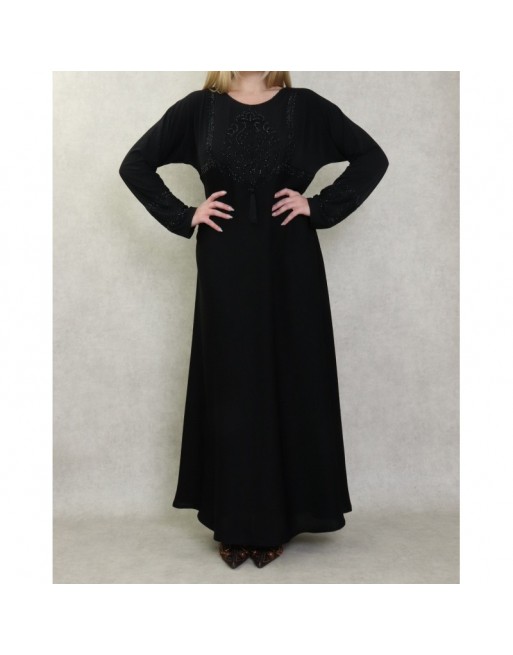 Robe Abaya Dubaï noire de qualité avec strass Robe Abaya Dubaï noire de qualité avec strass