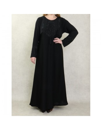 Robe Abaya Dubaï noire de qualité avec strass 