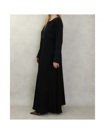 Robe Abaya Dubaï noire de qualité avec strass 