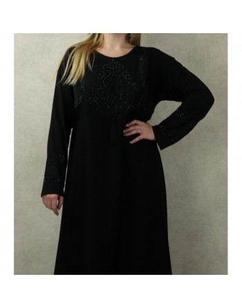 Robe Abaya Dubaï noire de qualité avec strass 