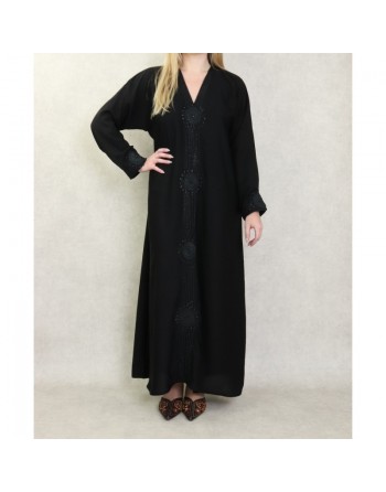 Robe Abaya Dubaï noire de qualité avec strass 