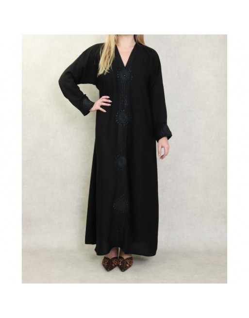 Robe Abaya Dubaï noire de qualité avec strass Robe Abaya Dubaï noire de qualité avec strass