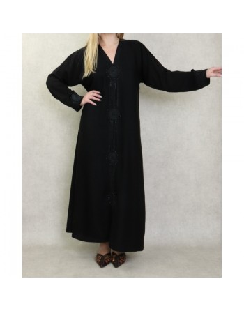 Robe Abaya Dubaï noire de qualité avec strass 