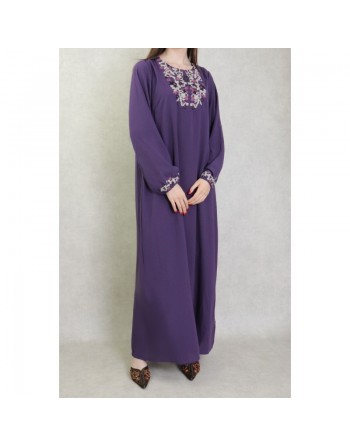 Robe manches longues avec broderie pour femme - Couleur Violet 