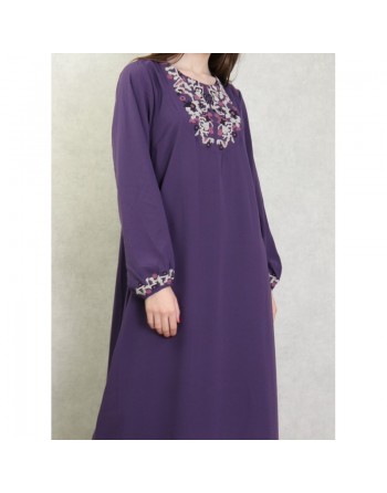 Robe manches longues avec broderie pour femme - Couleur Violet 