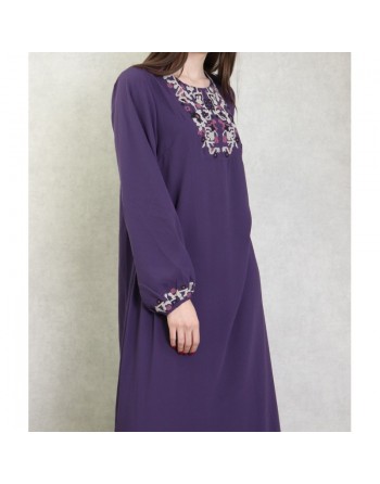Robe manches longues avec broderie pour femme - Couleur Violet 