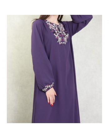 Robe manches longues avec broderie pour femme - Couleur Violet 