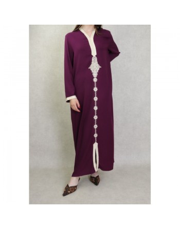 Djellaba avec capuche pour femme avec broderies - Couleur Aubergine 