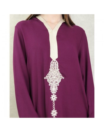 Djellaba avec capuche pour femme avec broderies - Couleur Aubergine 