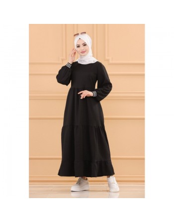 Robe casual longue ample et évasée (Vêtement hijab moderne) - Couleur noir 
