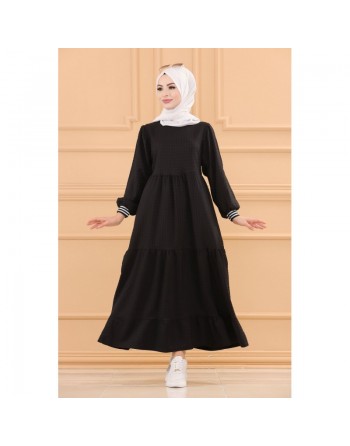 Robe casual longue ample et évasée (Vêtement hijab moderne) - Couleur noir 