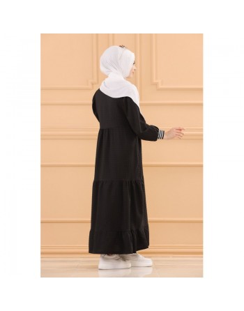 Robe casual longue ample et évasée (Vêtement hijab moderne) - Couleur noir 