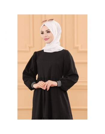 Robe casual longue ample et évasée (Vêtement hijab moderne) - Couleur noir 