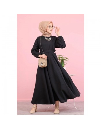 Robe élégante longue ample pour femme (Boutique Vetement Hijab France) - Couleur Noire 