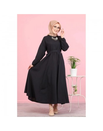 Robe élégante longue ample pour femme (Boutique Vetement Hijab France) - Couleur Noire 