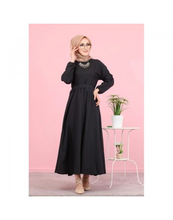 Robe élégante longue ample pour femme (Boutique Vetement Hijab France) - Couleur Noire 