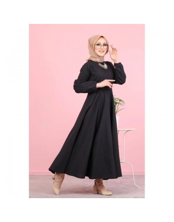 Robe élégante longue ample pour femme (Boutique Vetement Hijab France) - Couleur Noire 