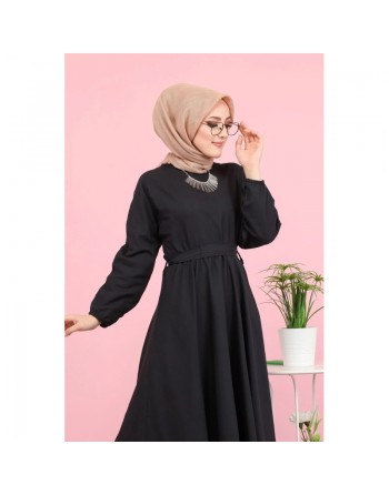 Robe élégante longue ample pour femme (Boutique Vetement Hijab France) - Couleur Noire 