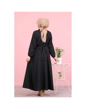Robe élégante longue ample pour femme (Boutique Vetement Hijab France) - Couleur Noire 