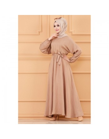 Robe longue ample et évasée en coton (Vêtement pour femme voilée) - Couleur vison 