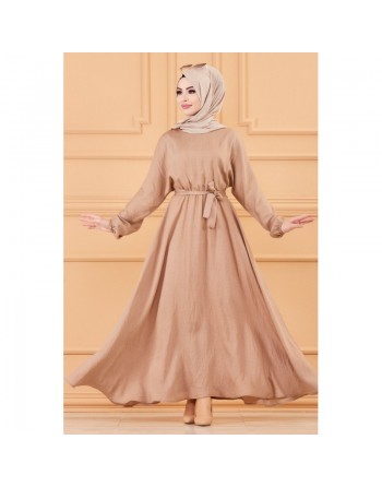Robe longue ample et évasée en coton (Vêtement pour femme voilée) - Couleur vison 