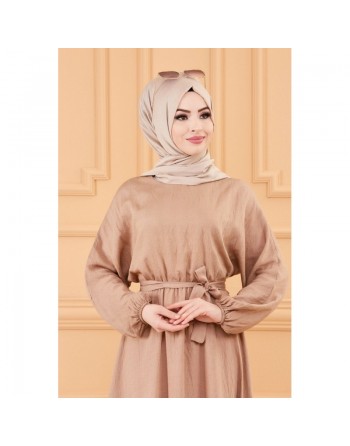 Robe longue ample et évasée en coton (Vêtement pour femme voilée) - Couleur vison 