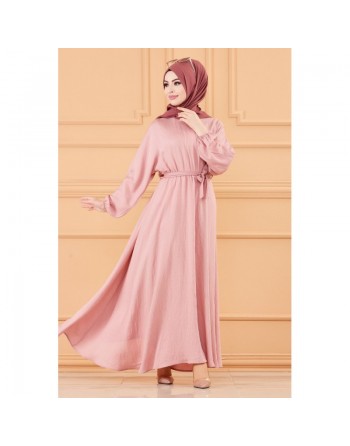 Robe longue ample et évasée en coton (Tenue pour femme voilée) - Couleur rose 