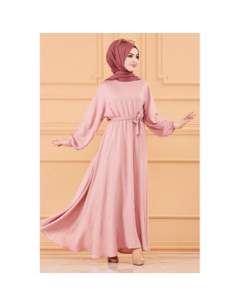 Robe longue ample et évasée en coton (Tenue pour femme voilée) - Couleur rose 