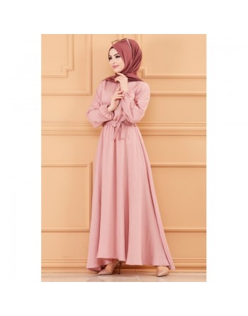 Robe longue ample et évasée en coton (Tenue pour femme voilée) - Couleur rose 