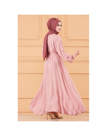 Robe longue ample et évasée en coton (Tenue pour femme voilée) - Couleur rose 