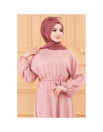 Robe longue ample et évasée en coton (Tenue pour femme voilée) - Couleur rose 