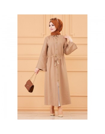 Robe casual avec ceinture intégrée pour femme (Boutique en ligne Hijab & Mode Musulmane France) - Couleur beige 