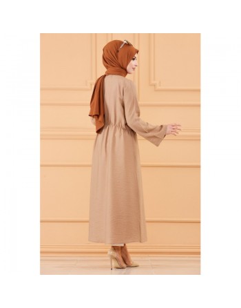 Robe casual avec ceinture intégrée pour femme (Boutique en ligne Hijab & Mode Musulmane France) - Couleur beige 