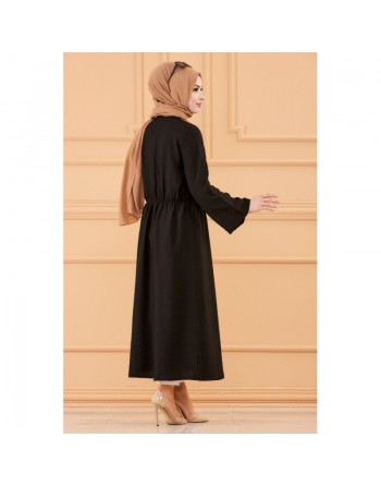 Robe casual avec ceinture intégrée pour femme (Boutique en ligne Mode Modeste & Hijab France) - Couleur noir 
