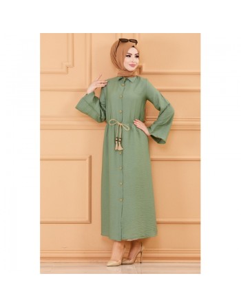 Robe casual avec ceinture intégrée pour femme (Boutique musulmane de vêtements pour Hijab) - Couleur kaki clair 