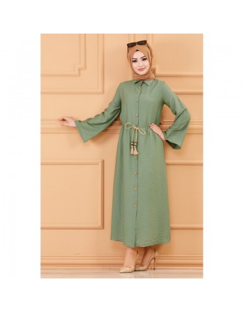 Robe casual avec ceinture intégrée pour femme (Boutique musulmane de vêtements pour Hijab) - Couleur kaki clair 